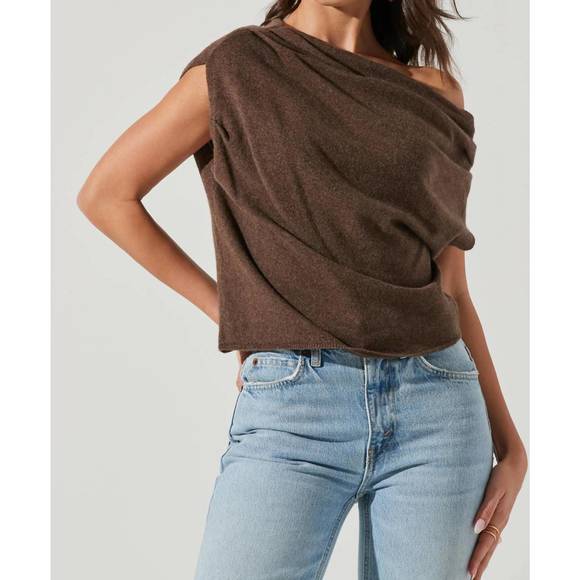 NEW ASTR devin one shoulder sleeveless sweater in brown - Picture 1 of 1
